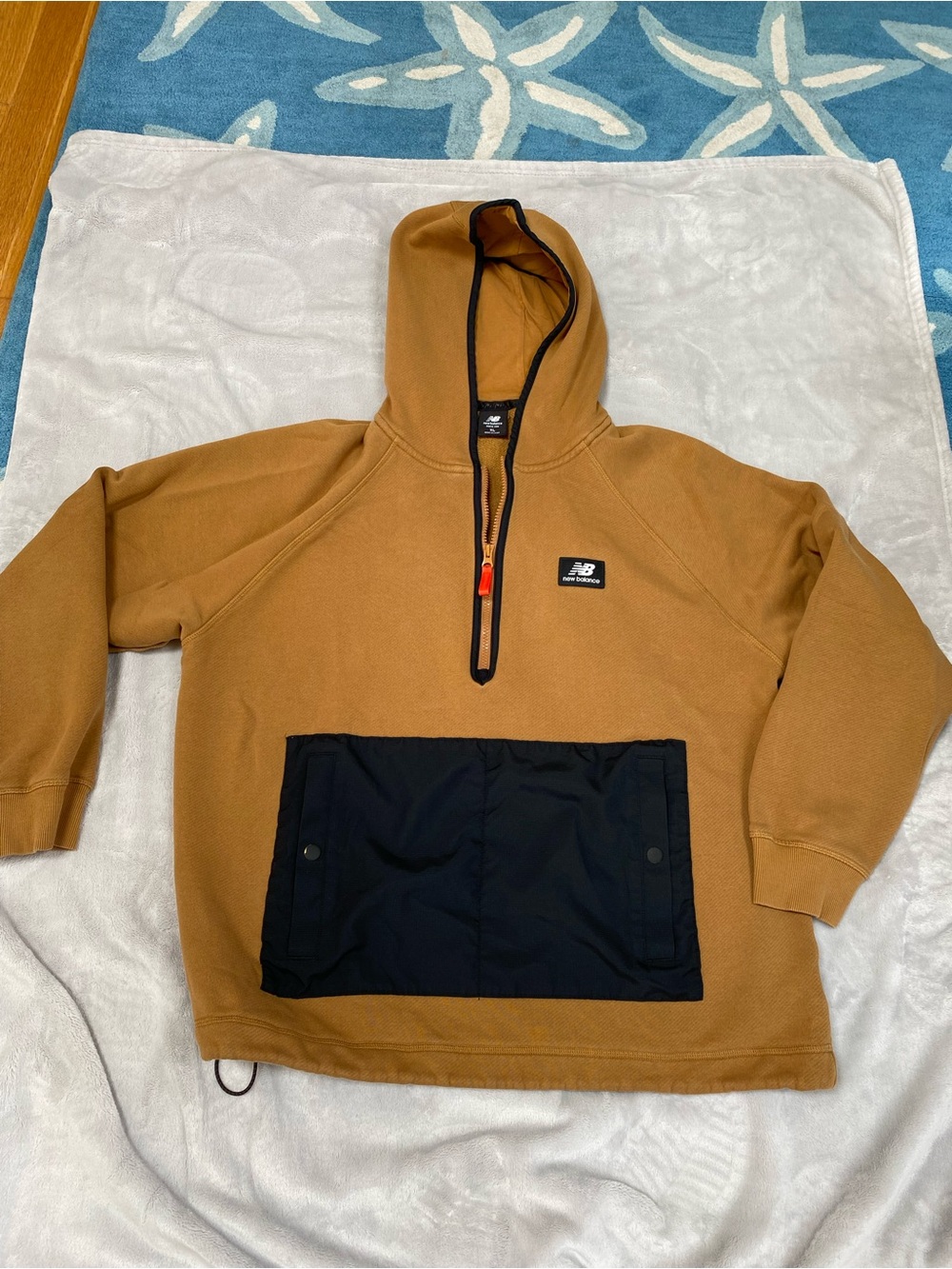 New Balance Men's Hooded Sweatshirt in Caramel Brown with Black Pocket